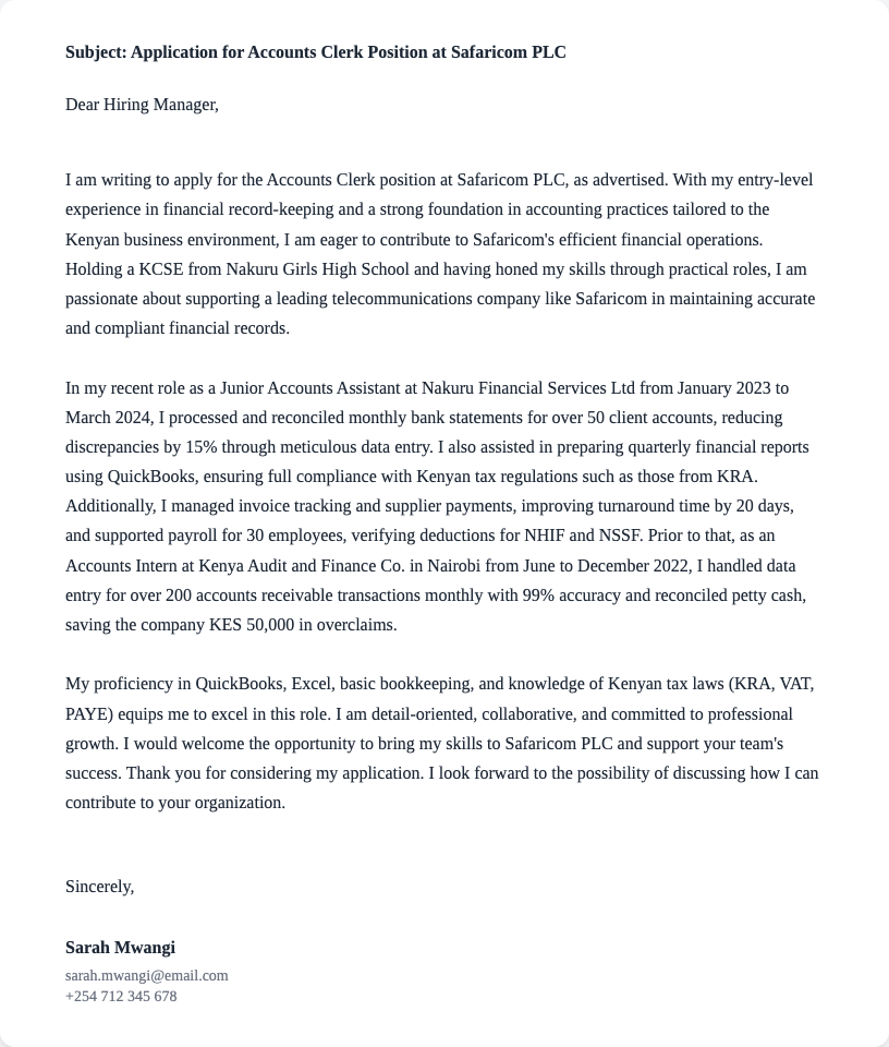 accounts clerk cover letter