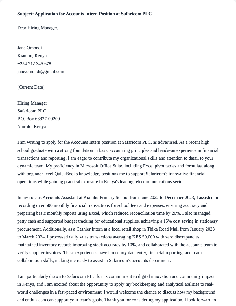 accounts intern cover letter