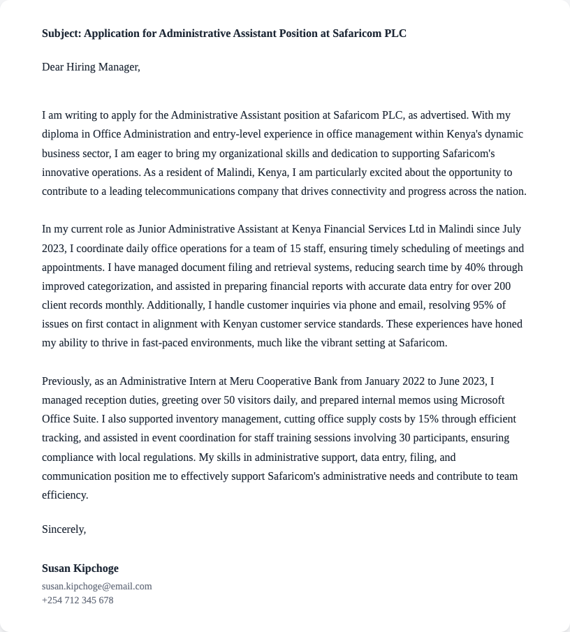 administrative assistant cover letter