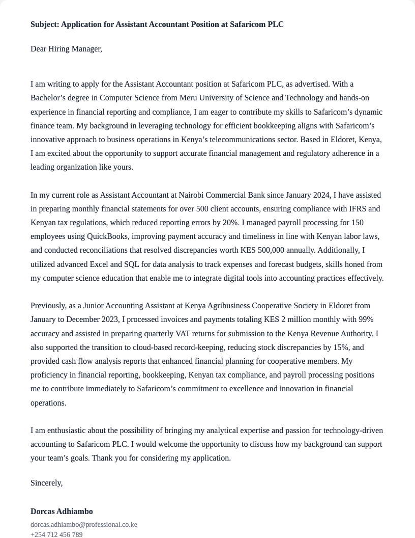 assistant accountant cover letter