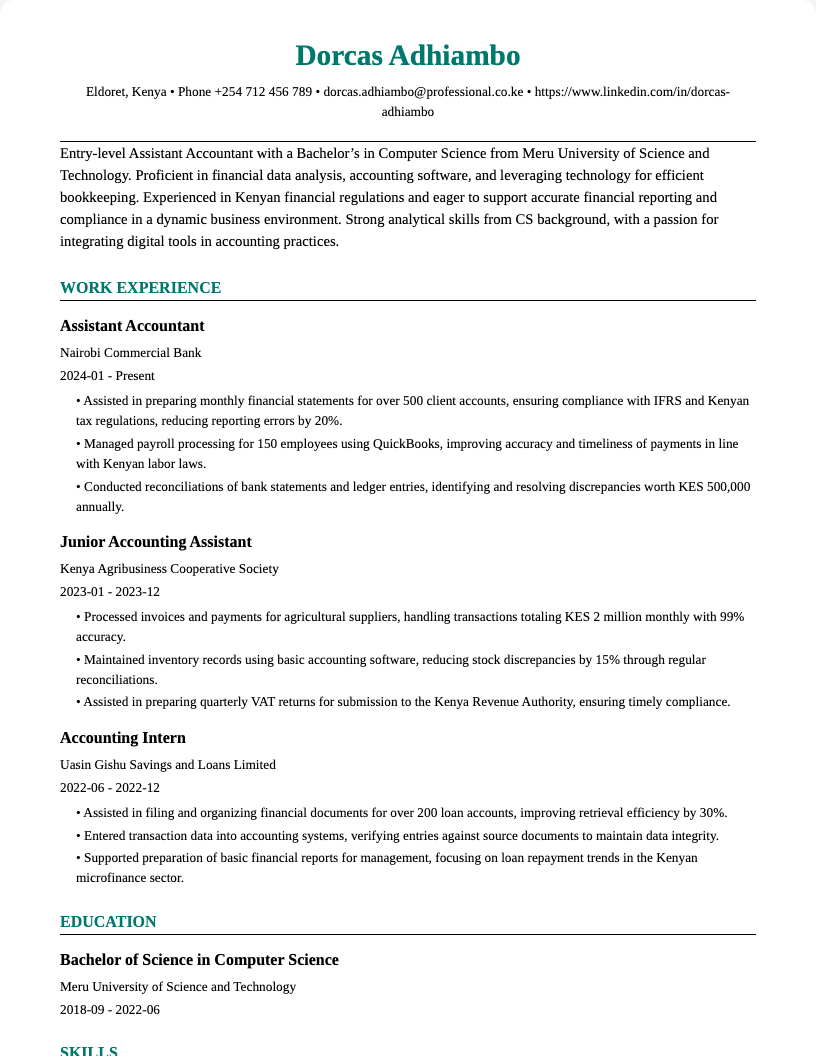 assistant accountant resume example - Finance And Banking