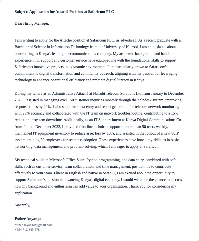 attaché cover letter