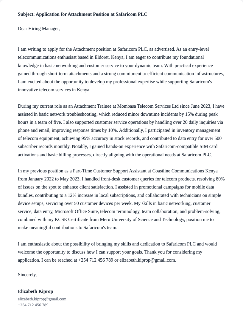 attachment cover letter