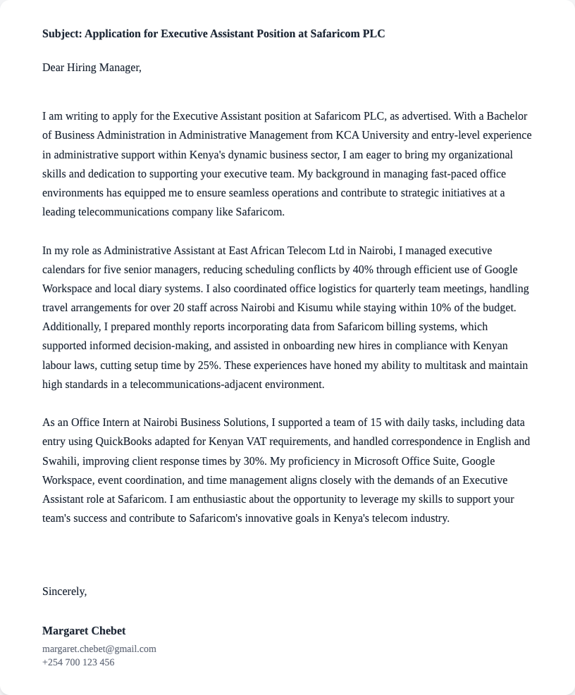 executive assistant cover letter