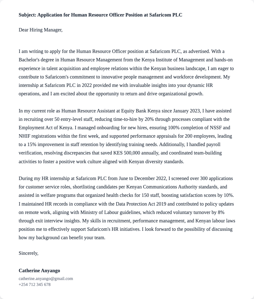 human resource officer cover letter