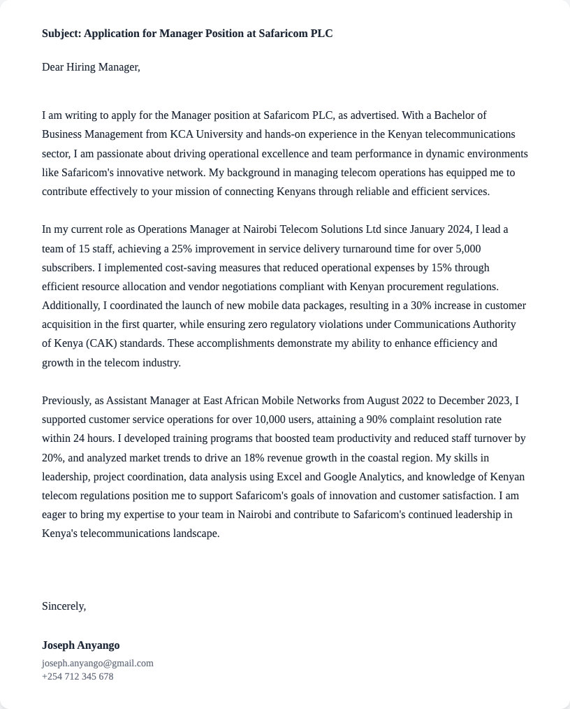 manager cover letter