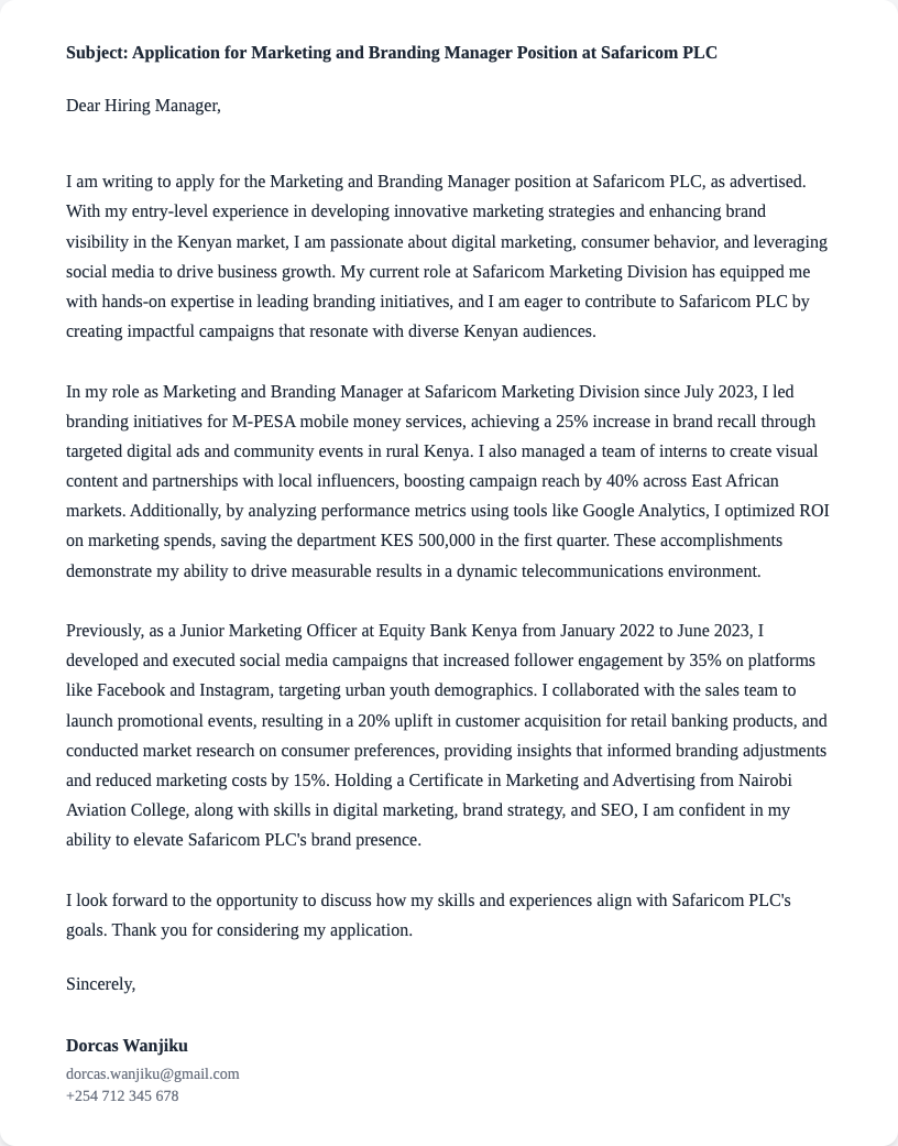 marketing and branding manager cover letter