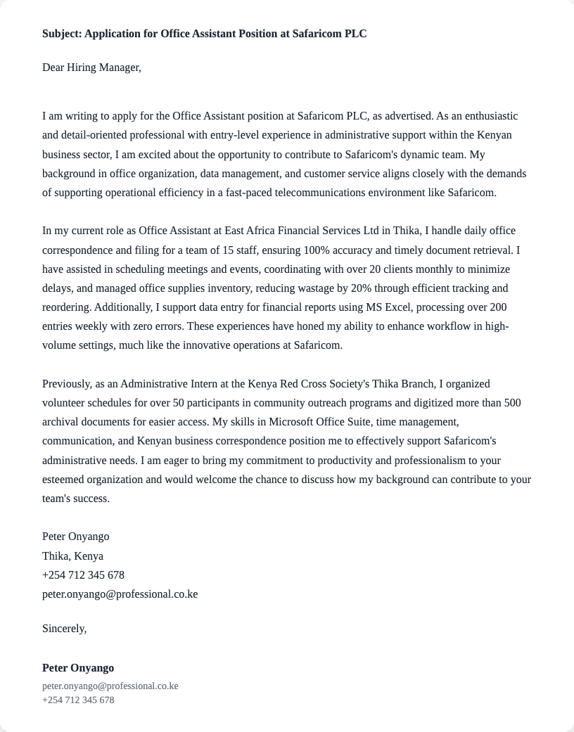 office assistant cover letter