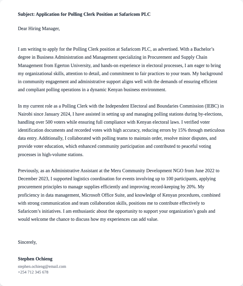 polling clerk cover letter