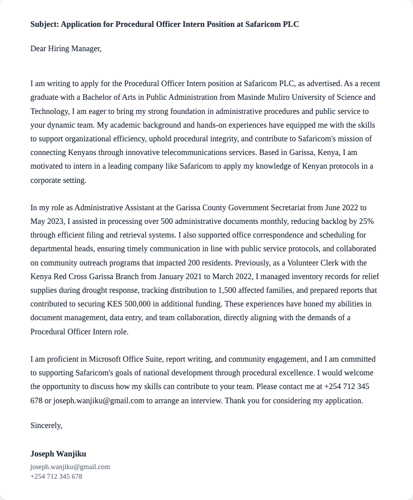 procedural officer intern cover letter
