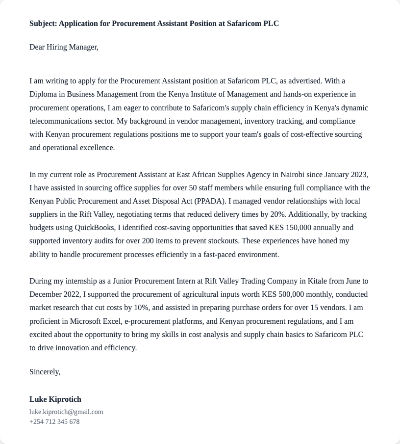procurement assistant cover letter