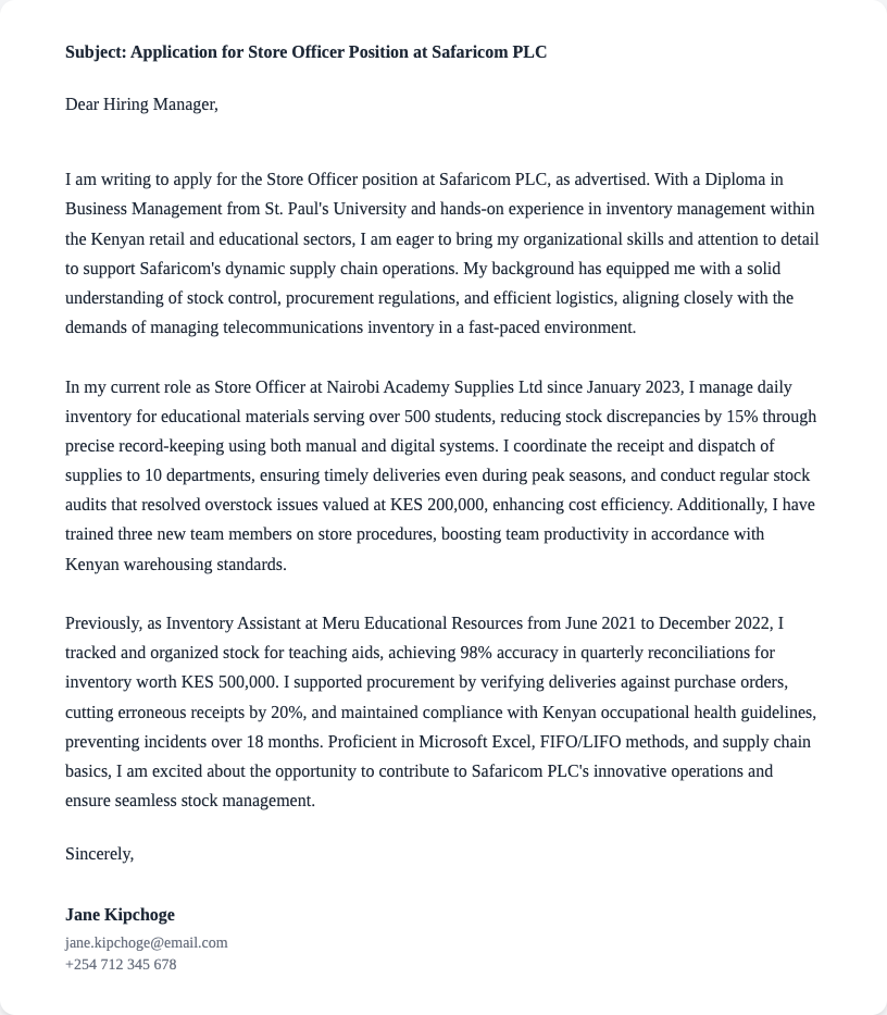 store officer cover letter