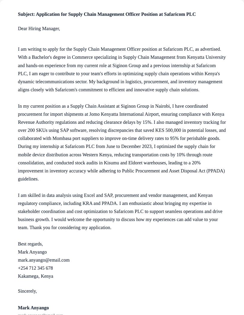 supply chain management officer cover letter
