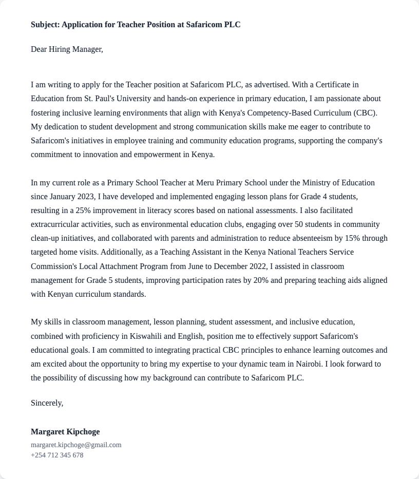 teacher cover letter