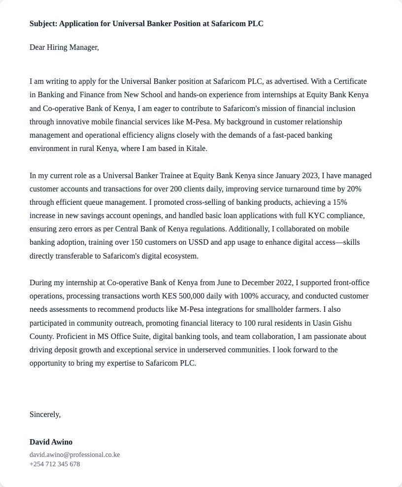 universal banker cover letter